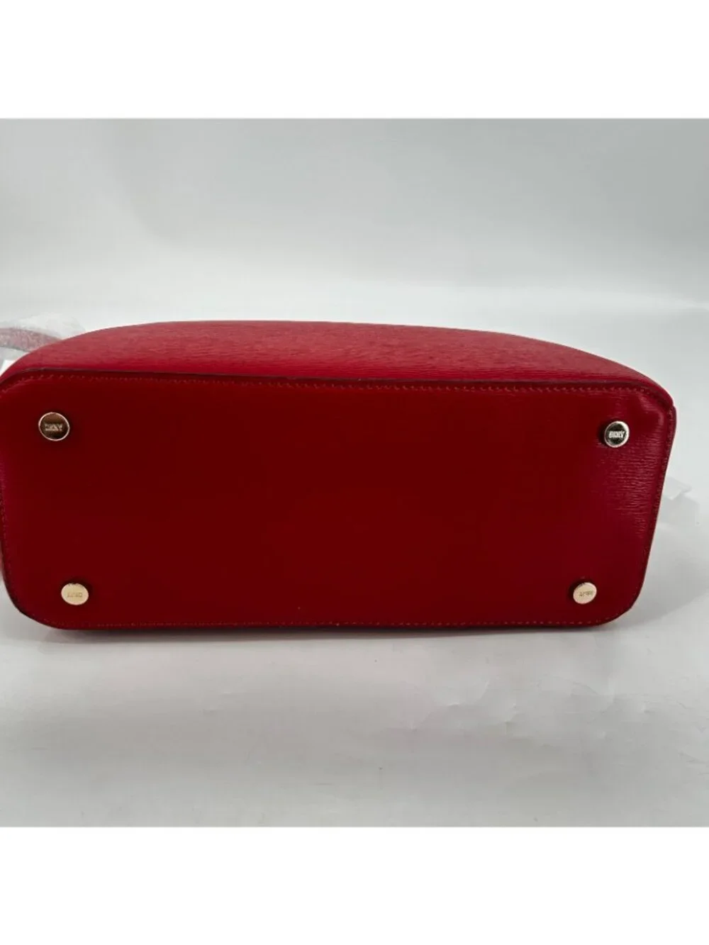 DKNY Paige Satchel Red Leather Zip Double Handle Gold Hardware Lined Structured